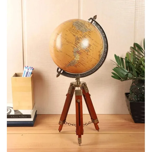Antique Style 8-Inch Nautical World Globe – Tabletop Tripod with Wood Stand | Vintage Decor