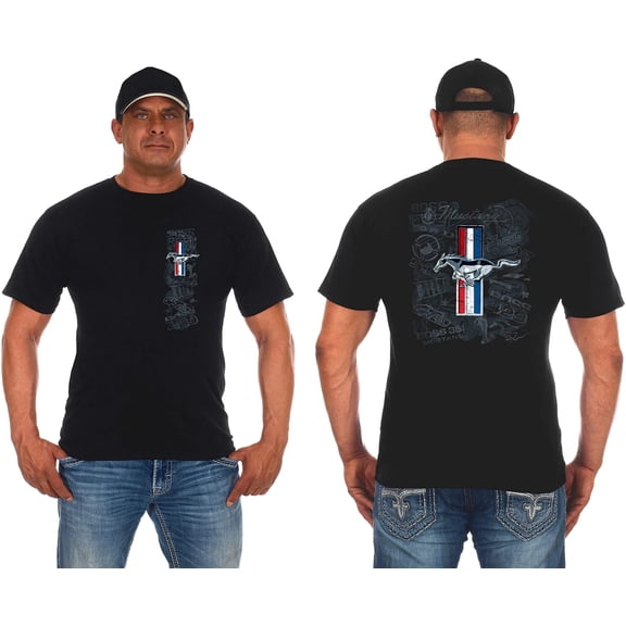 JH Design Group Mens Ford Mustang Tri-Bar Pony Distressed Collage T-Shirt