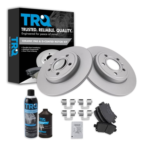 TRQ Rear Ceramic Brake Pad & 288mm Coated Rotor Kit Direct Fit w/Chemicals BKA24468