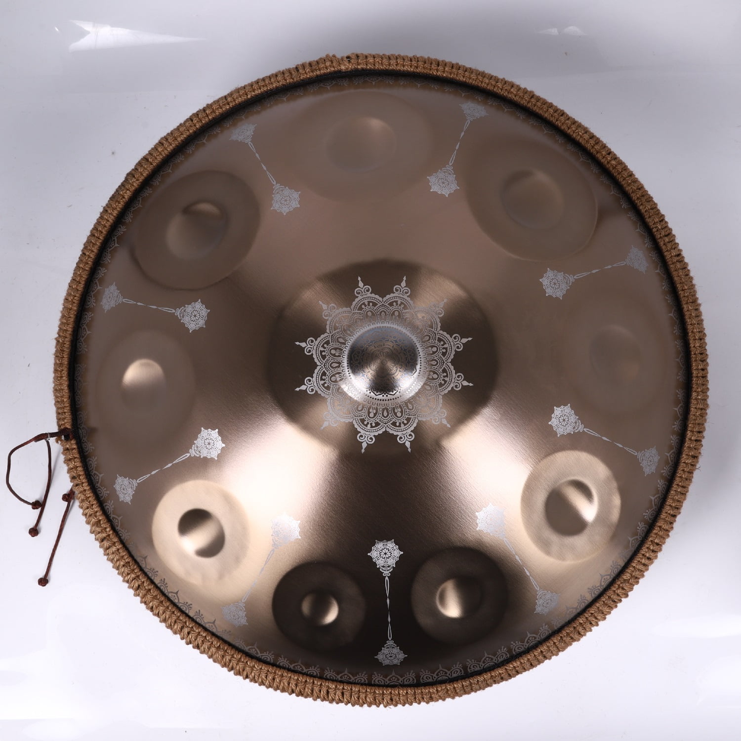 440HZ Steel Tongue Drum D Minor 10 Notes Handpan Drum Golden with Mandala Pattern