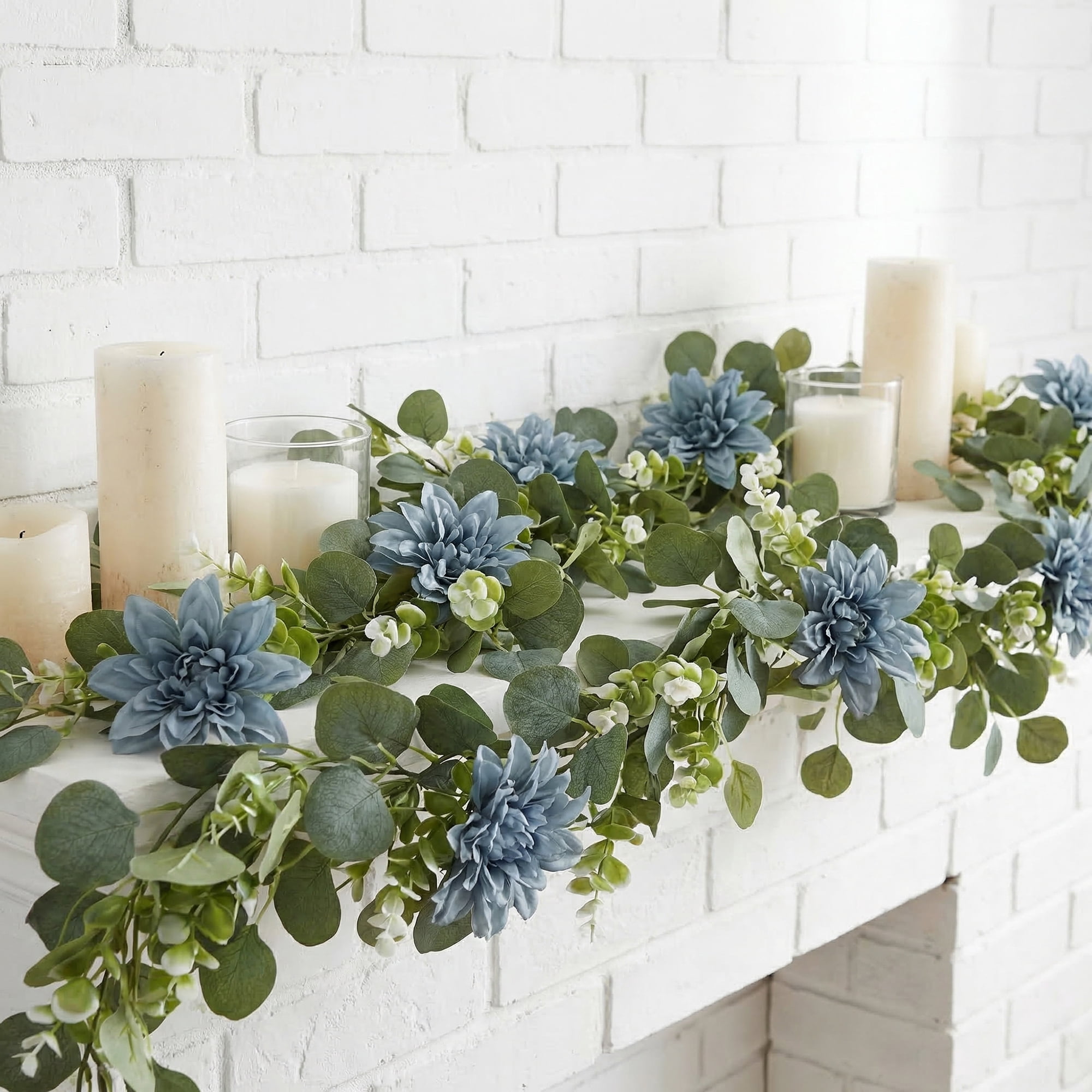 Unique Bargains 4Pcs Artificial Eucalyptus Realistic Faux Greenery Vine Flower Blue 71inch