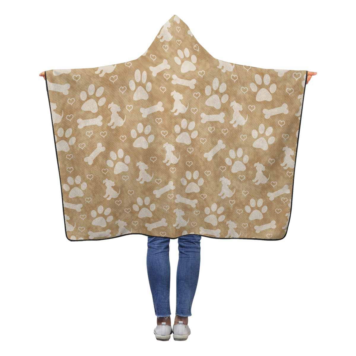 ASHLEIGH Brown Dog Paw Prints Hooded Throw Blanket 50x60 inches Kids