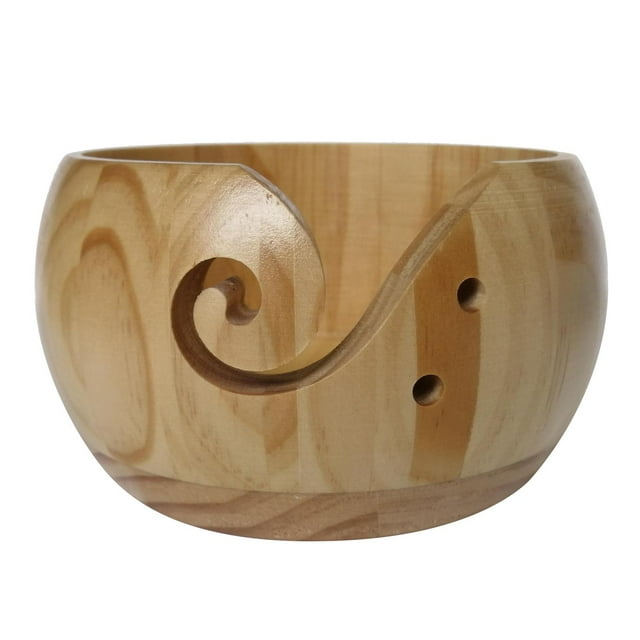 Organizador de cuencos para hilo de tejer, soporte para herramientas de tejer con recorte en espiral y agujeros perforados. Madera