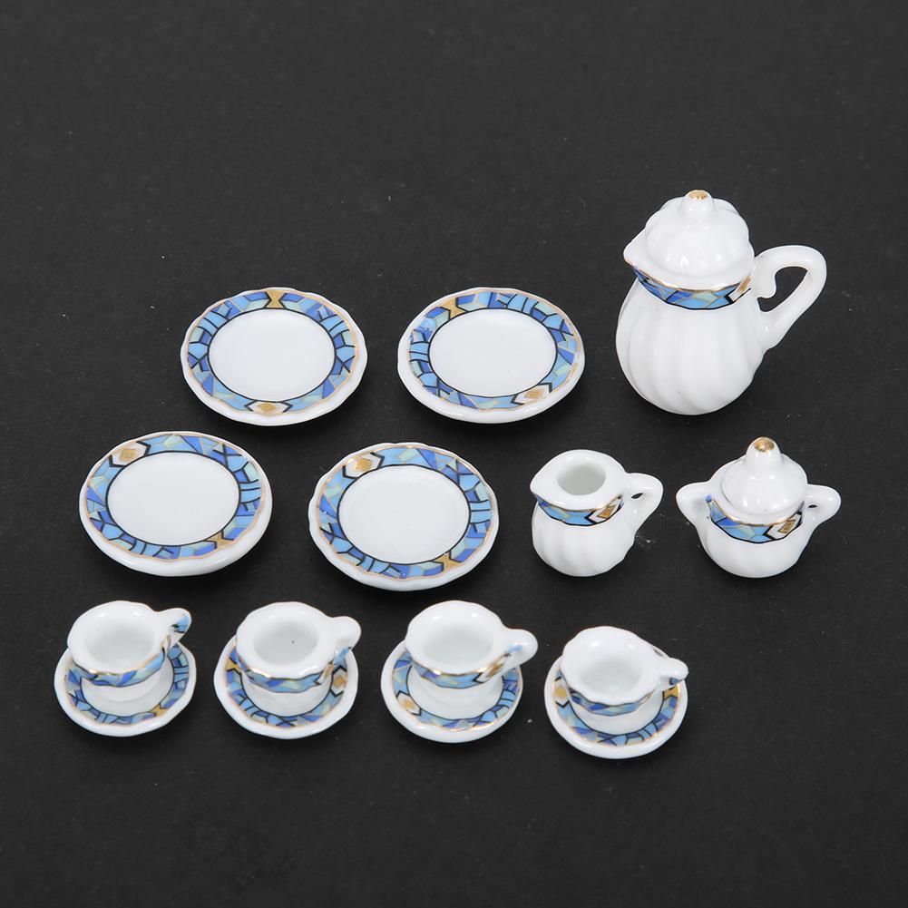 Kritne Tea Cup Set Miniature, 1:12 Dollhouse Kitchen Miniature 15pcs Porcelain Flower Tea Cup Set Decor Collection, Tea Set Miniature - image 2 of 8
