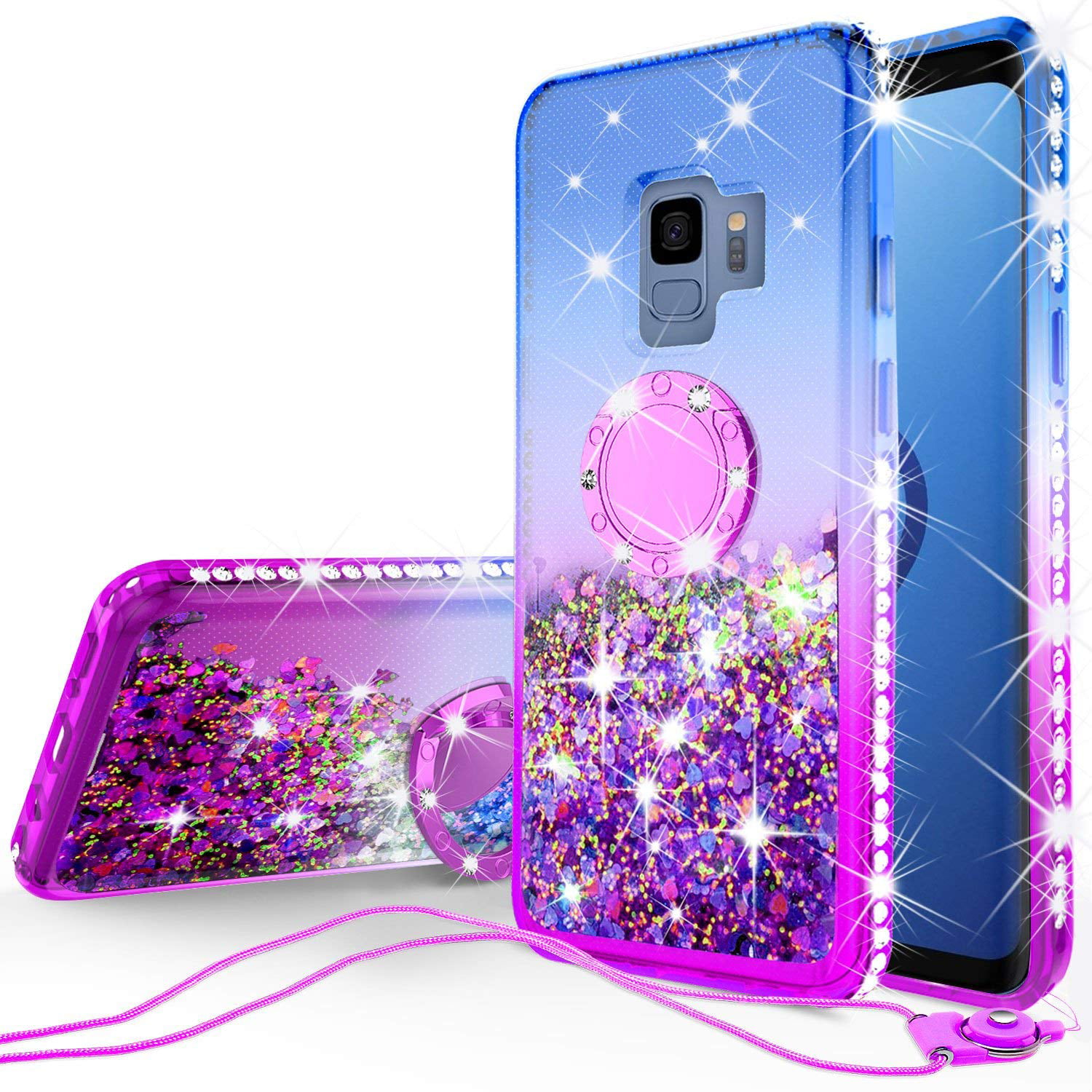 Galaxy S9 Case,ikasus Full-Body 360 Coverage Protective Crystal Clear 2in1 Sparkly Shiny Glitter Bling Front Back Full Coverage Soft Clear TPU Silicone Rubber Case for Samsung Galaxy S9,Rose Gold 