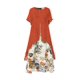 thumbnail image 1 of Primavera y verano nuevo vestido de dos piezas falso con cuello redondo estampado de algodón y lino, 1 of 3