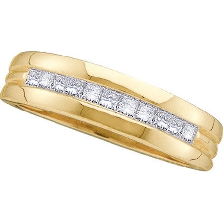 14k Mens Diamond Rings - 14K Yellow Gold 1.00CT Shiny Princess Cut Diamond Invisible Mens Band Ring