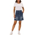 thumbnail image 2 of Allegra K Women's Solid Color A-Line High Waist Casual Denim Skirt, 2 of 6