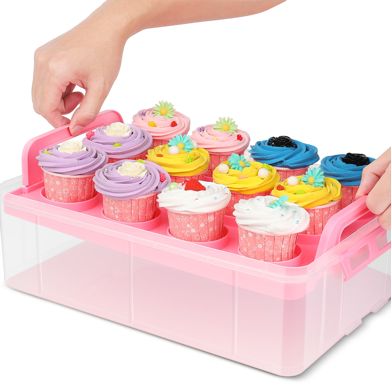 CE Compass Cupcake Carrier Holder Container Box 36 Slot or 3 Large Cakes  Pastry Plastic Storage Basket Courier Stackable Layer, Purple
