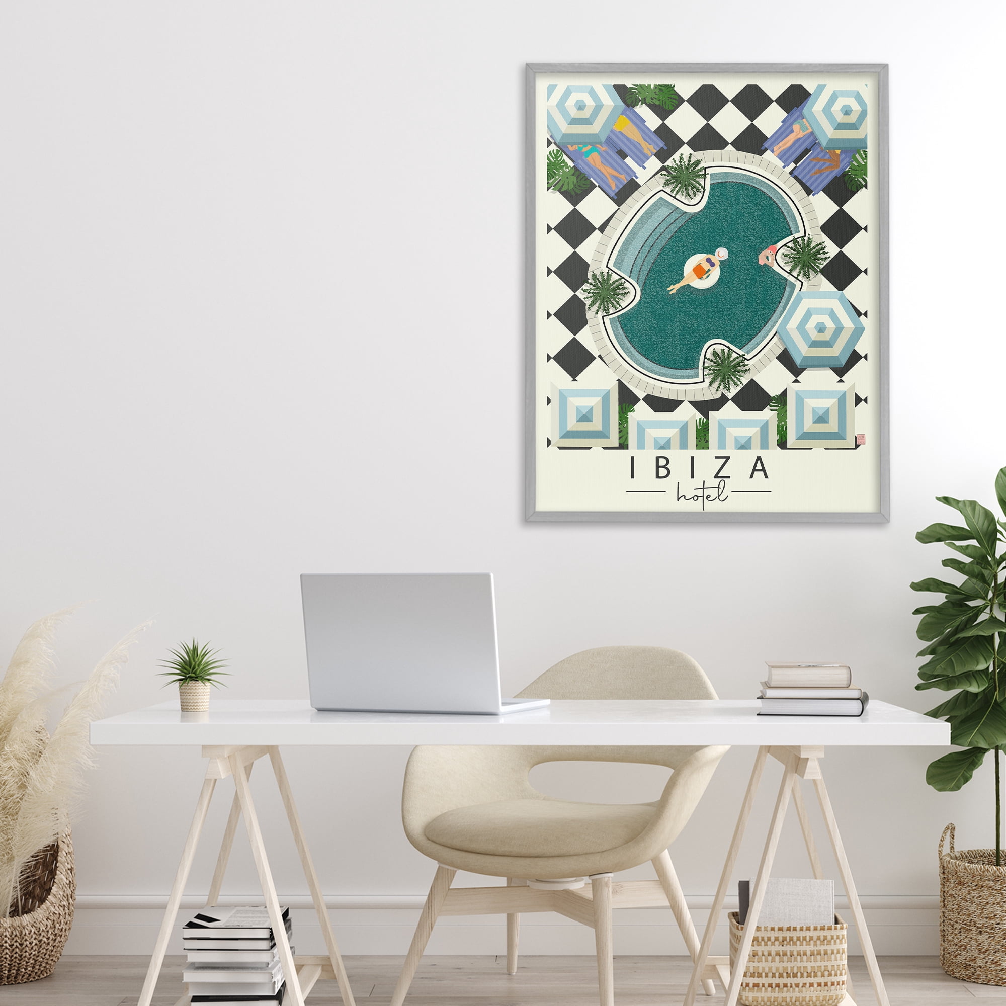 Stupell Industries Ibiza Hotel Aerial Pool Gray Framed Giclee Art, design by Jen Bucheli