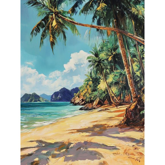 Tropical Beach Palm Tree Canvas Painting, Perfect for Living Room, Bedroom, Bathroom, Office, and Hotel Decoration