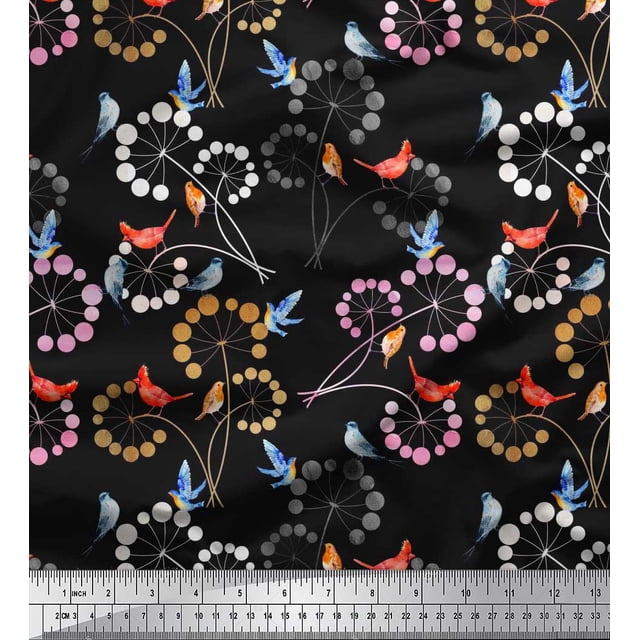 Soimoi Tissu en Poly Georgette Imprimé Floral, Pic & Oiseau Rouge Américain 1 Yard 42 Pouces de Large