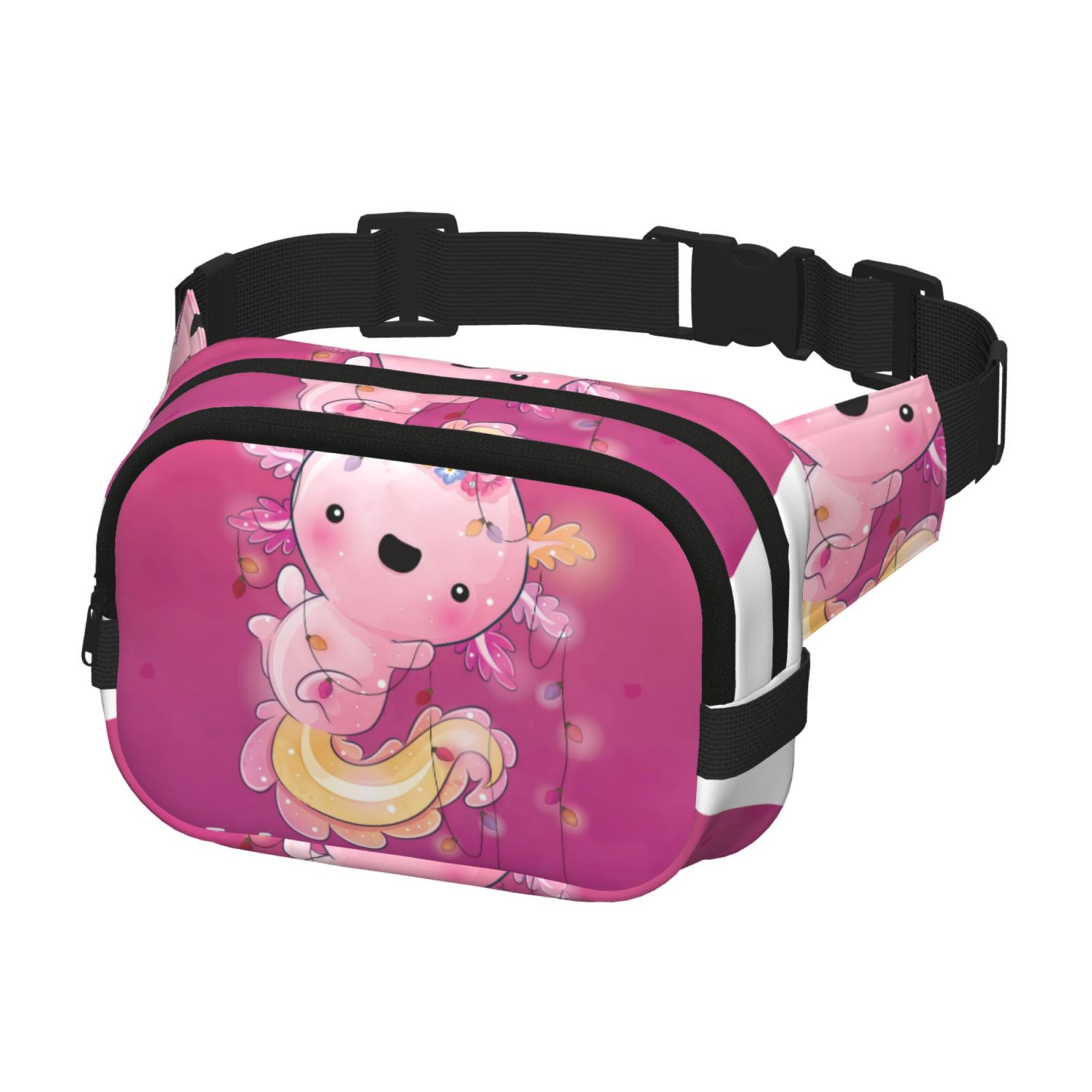 Hirioo Cute Pink Axolotl A for Double Layer Waist Bag Adjustable Fanny Pack For Travel Running Hiking