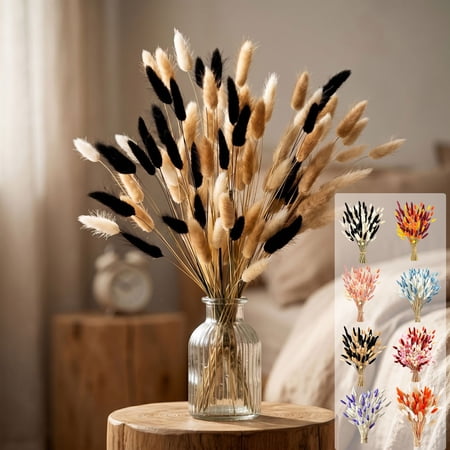 Snmubt 60 Pack Artificial Bunny Tail Flowers, Preserved Dried Grass For Vase Boho Home Decor, Wedding DIY Floral Supplies
