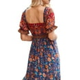 thumbnail image 4 of KOMOO Women Bohemian Floral Long Dress Summer Puff Short Sleeve V Neck Loose Ruffle Tiered Dress Beach Swing Sundress, 4 of 6