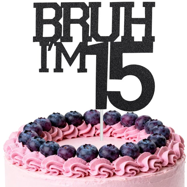 Cake Topper Penitue Brush I'm 15 Black Glitter Birthday