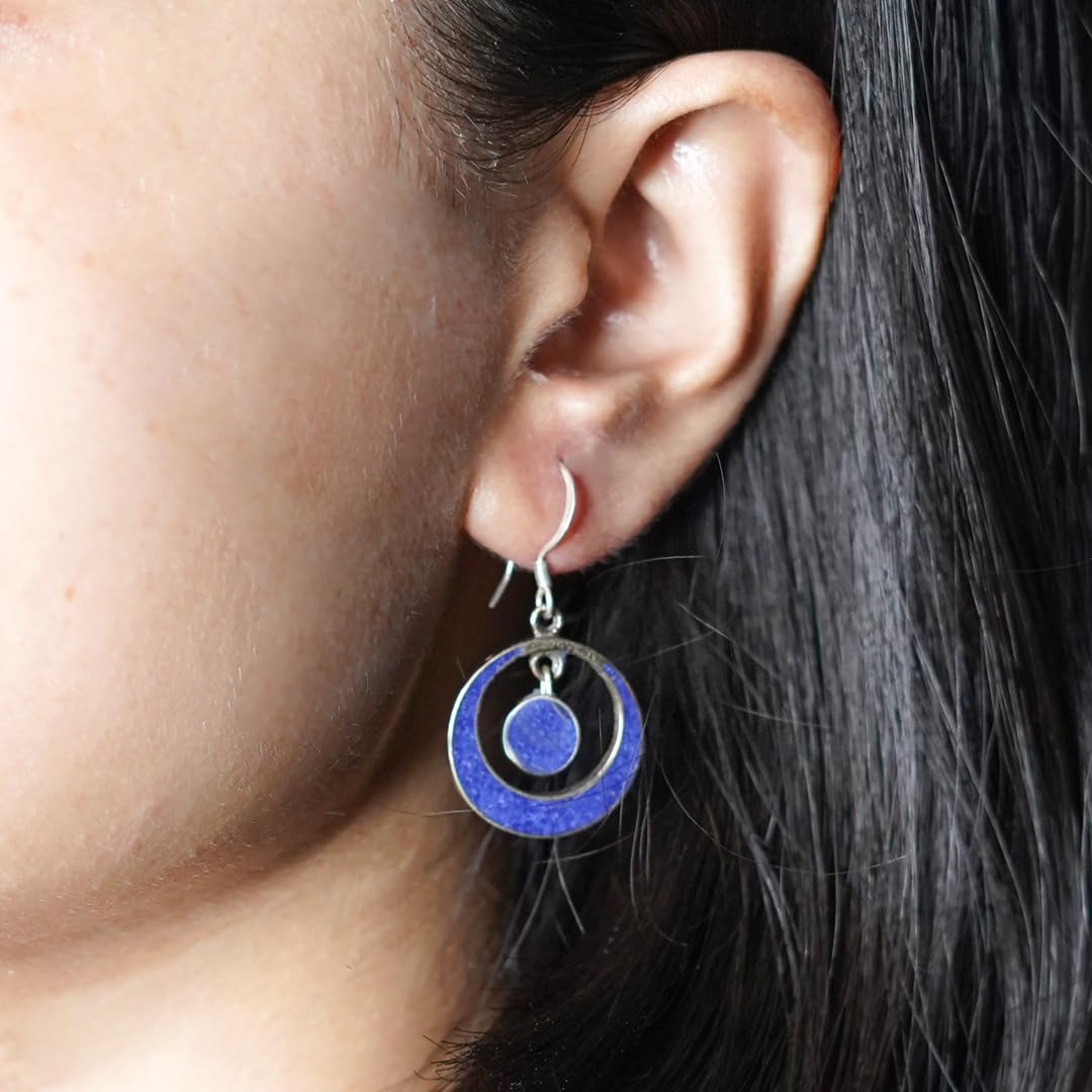 Tibetan Silver Handmade Earrings Lapis Lazuli Gemstone Boho Fashion Jewelry