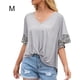 thumbnail image 1 of Camiseta de mujer con estampado de manga corta, cuello en V, camiseta suelta torcida de verano, gris, M Advancent AP001233-02, 1 of 7