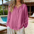 thumbnail image 2 of Chuancc Women's Linen Long Sleeve Blouse,Long Sleeve Workout Tops for Women Business Casual Tops Going Out & Workout Shirts for Women Going Out Outfits for Women Lounge Shirts Women Hot Pink 2XL, 2 of 6
