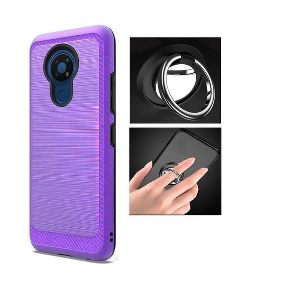 For AT&T Radiant Max / Cricket Ovation, Dual Layer Shock Resistant Brushed Texture Protective Cover   Ring / Kickstand (Purple)