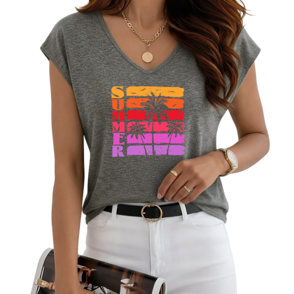 UNISHE Women's "SUMMER" Gradient Palm Tree V-Neck Sleeveless T-Shirt S-5XL Casual Beach Tank Top