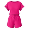 thumbnail image 5 of WAYUTE Womens Shorts Set Casual Summer Solid Color Ruffle Flowy 2 Piece Outfit Top and Drawstring Shorts Beach Holiday Clothing Sets, 5 of 5
