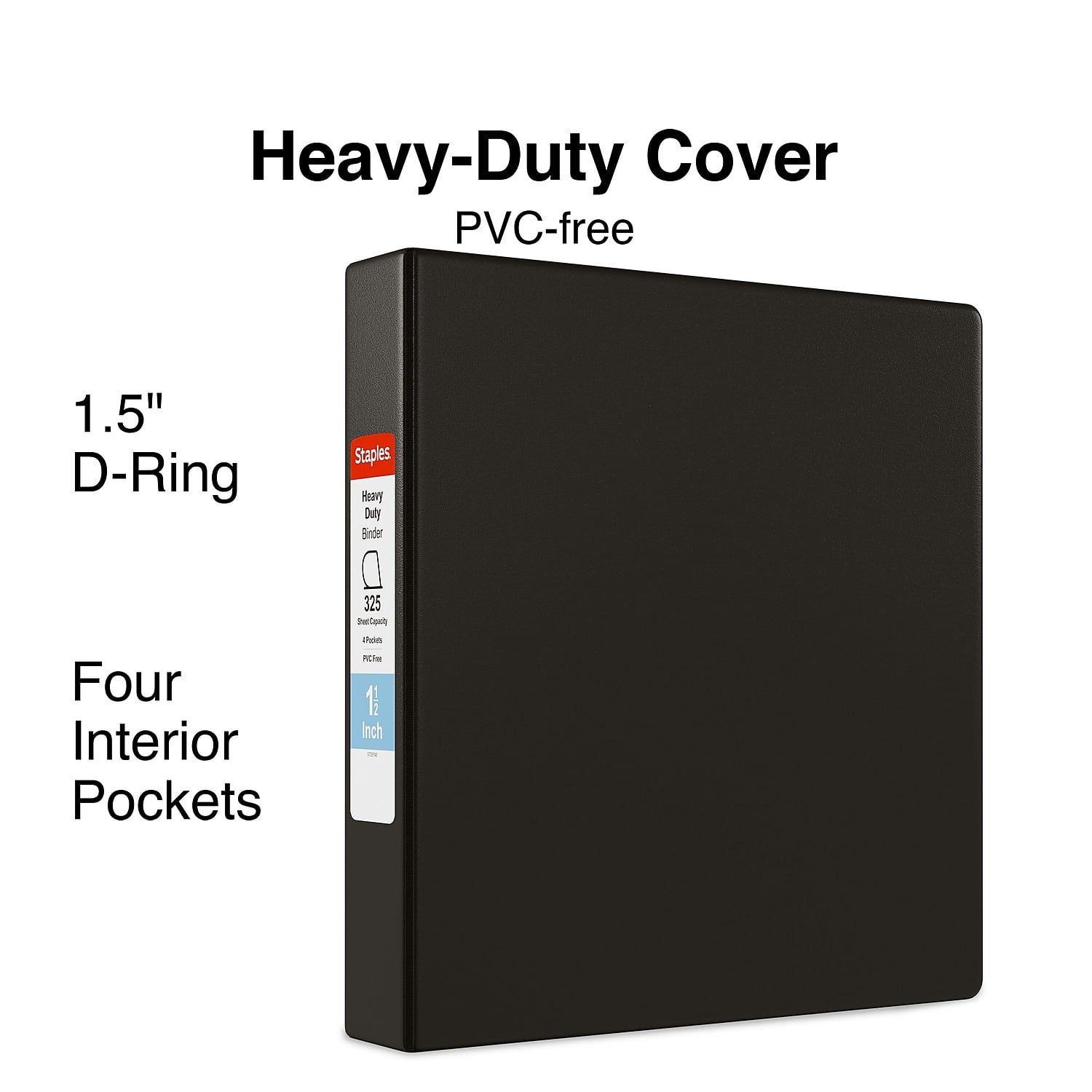 Staples Heavy Duty 1 1/2' 3-Ring Non-View Binder Black (24650) 56238-CC/24650