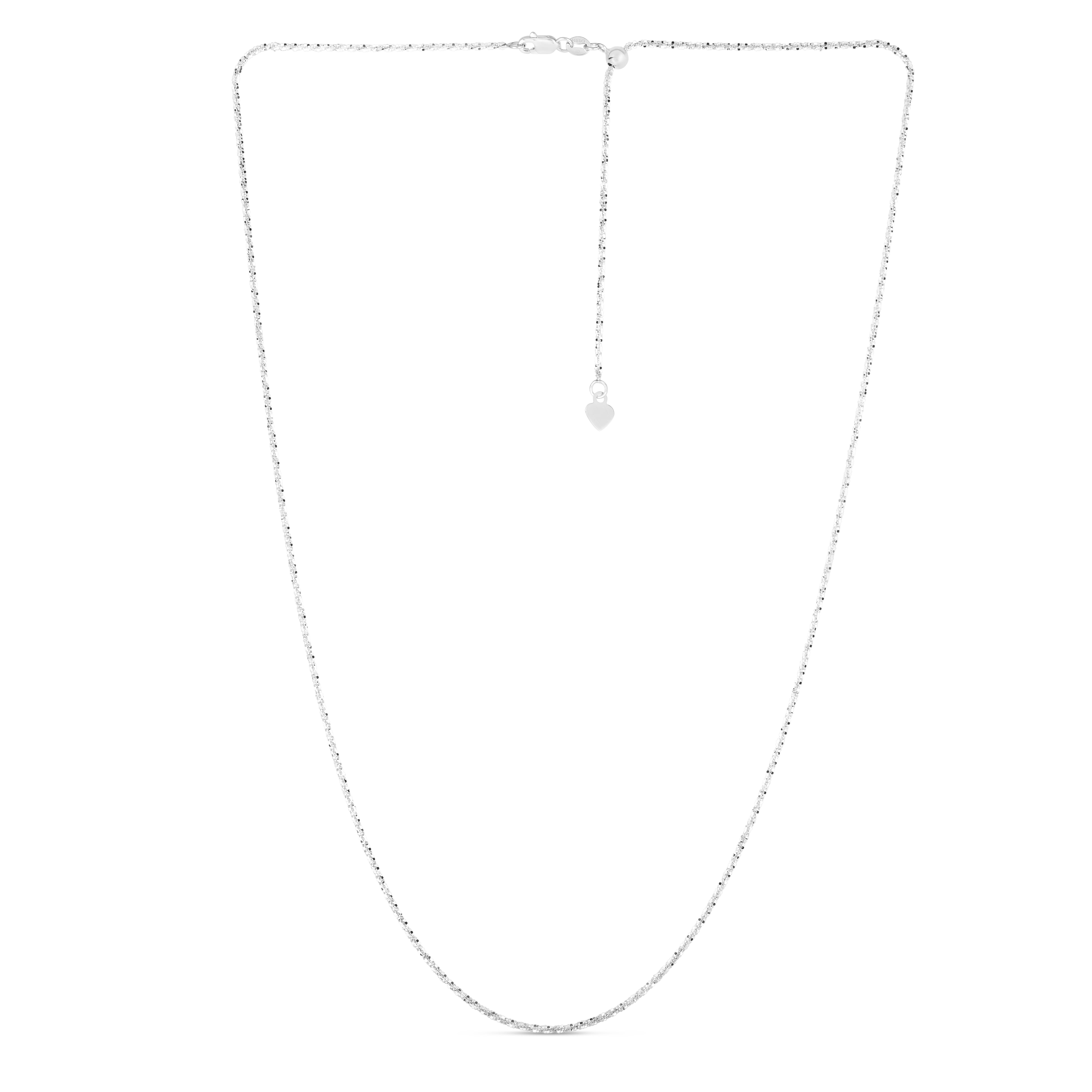 14k White Gold 22 Inch bright-cut Adjustable Sparkle Chain Necklace with  Lobster Clasp and Small Heart Char