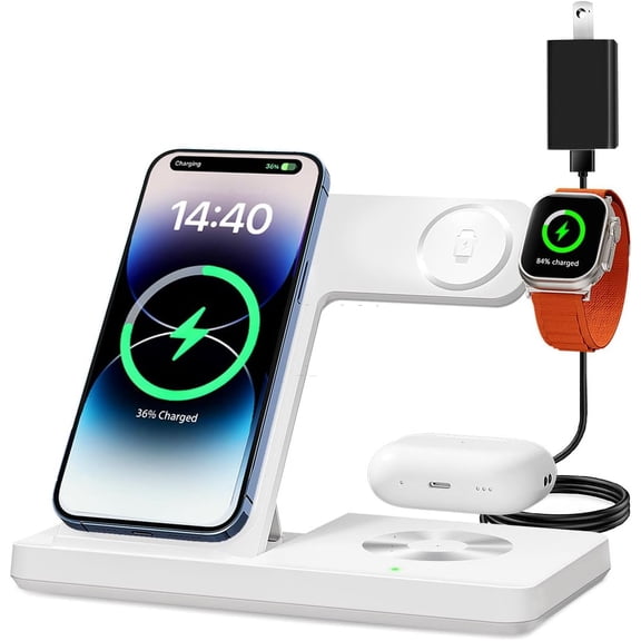 3 in 1 Charging Station for Multi Devices, Wireless Charger for iPhone 8-16 Series & Apple Watch, Wireless Charging Station for AirPods Pro/4/3/2