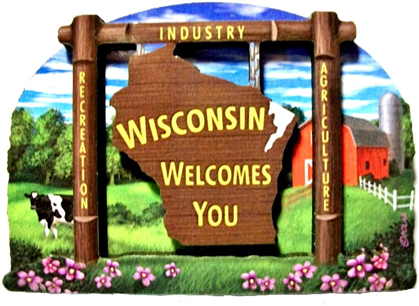 Wisconsin State Sign Artwood Fridge