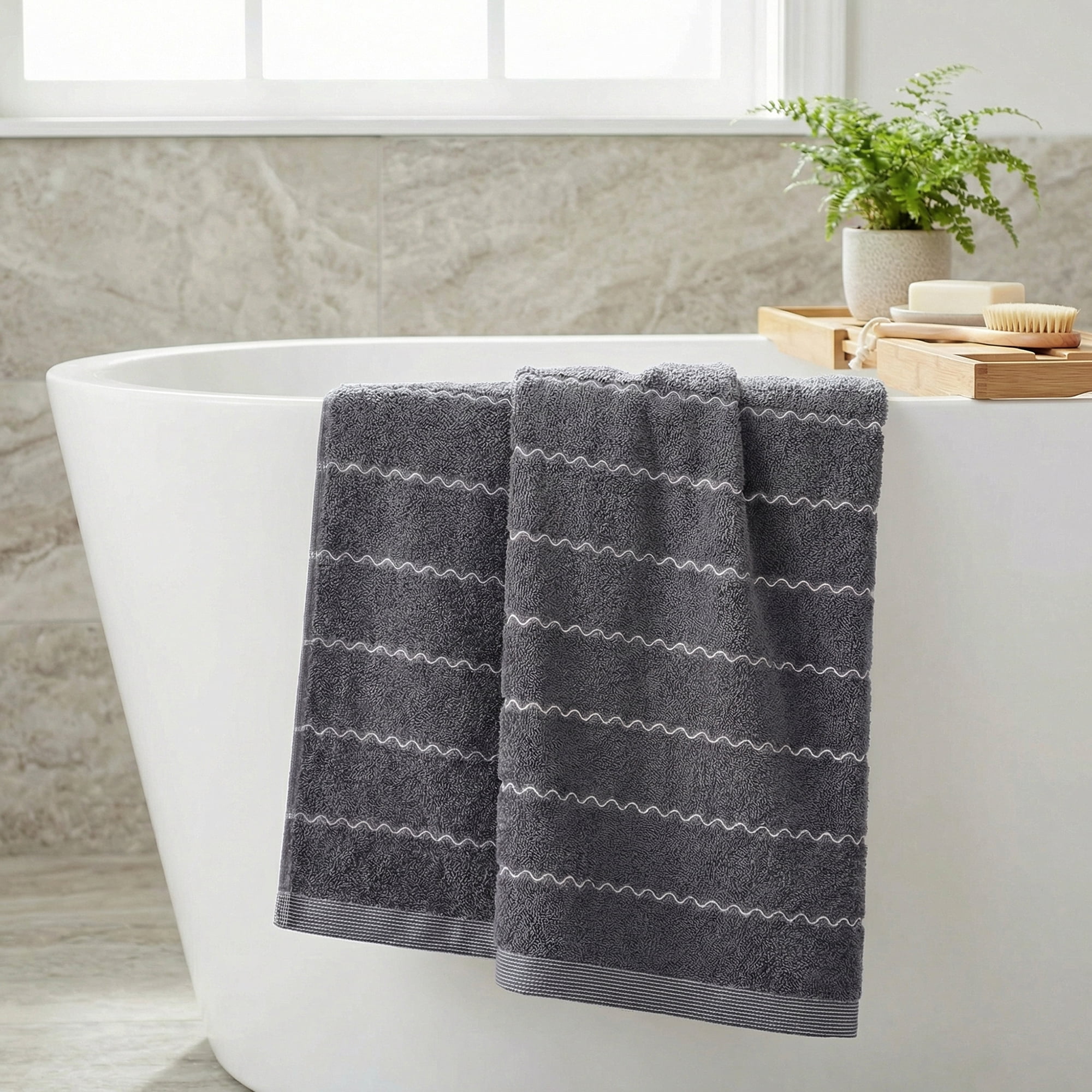 Unique Bargains Ultra Soft Highly Absorbent Cotton Stripe Bath Towel Blue 55" x 28"