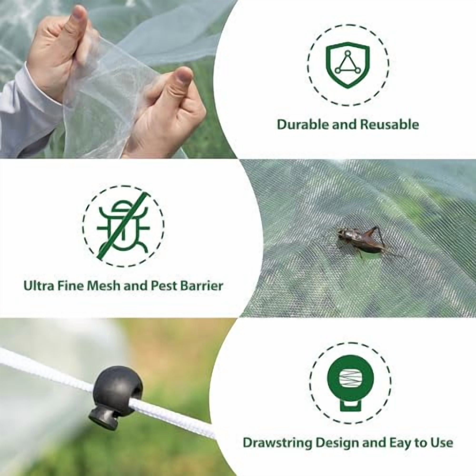 Fruit Tree Netting Bags with Drawstring,Insect Bird Netting Pest Barrier for Garden Protection,Blueberry Bushes Netting Cover for Protect Plant Flower from Cicadas Bug (4.9 x 3.3 FT - 6 Pack)