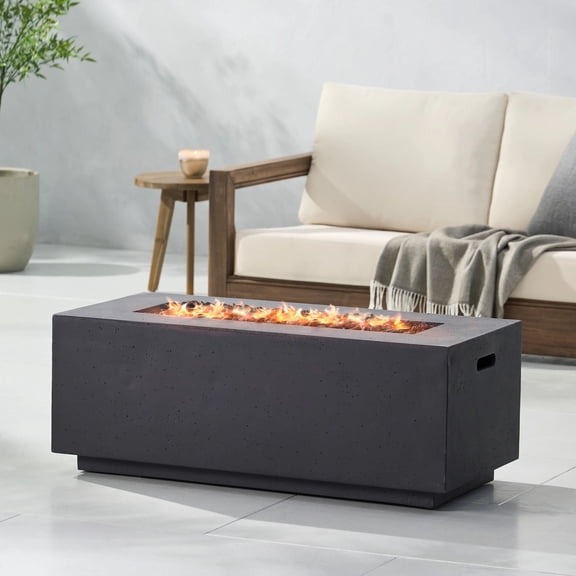 Rectangular Propane Fire Pit Table MgO Concrete 40000 BTU DARK GREY