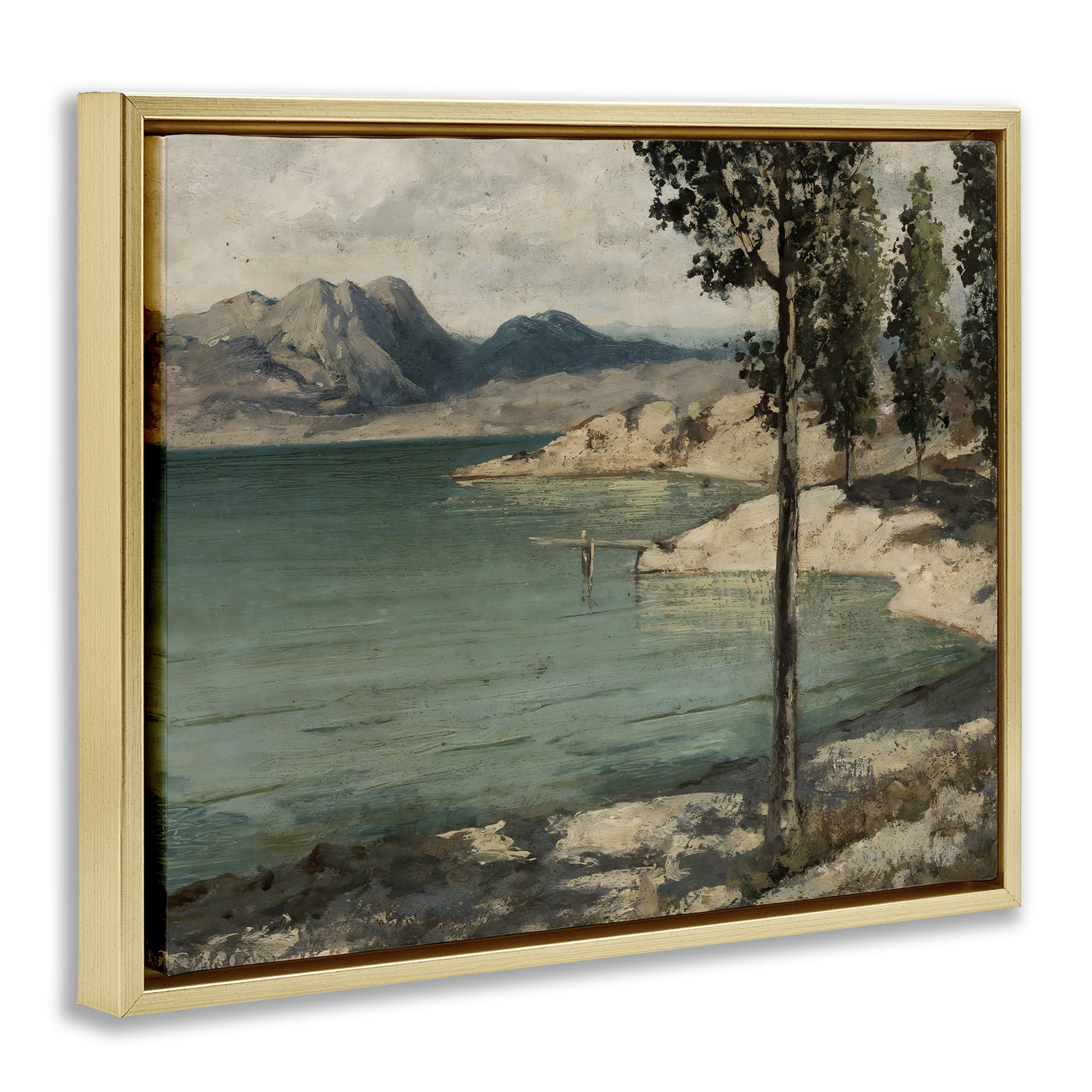 Stupell Industries Tranquil Shore with Trees Gold Framed Floater Canvas Wall Art, design by Arlington Prints