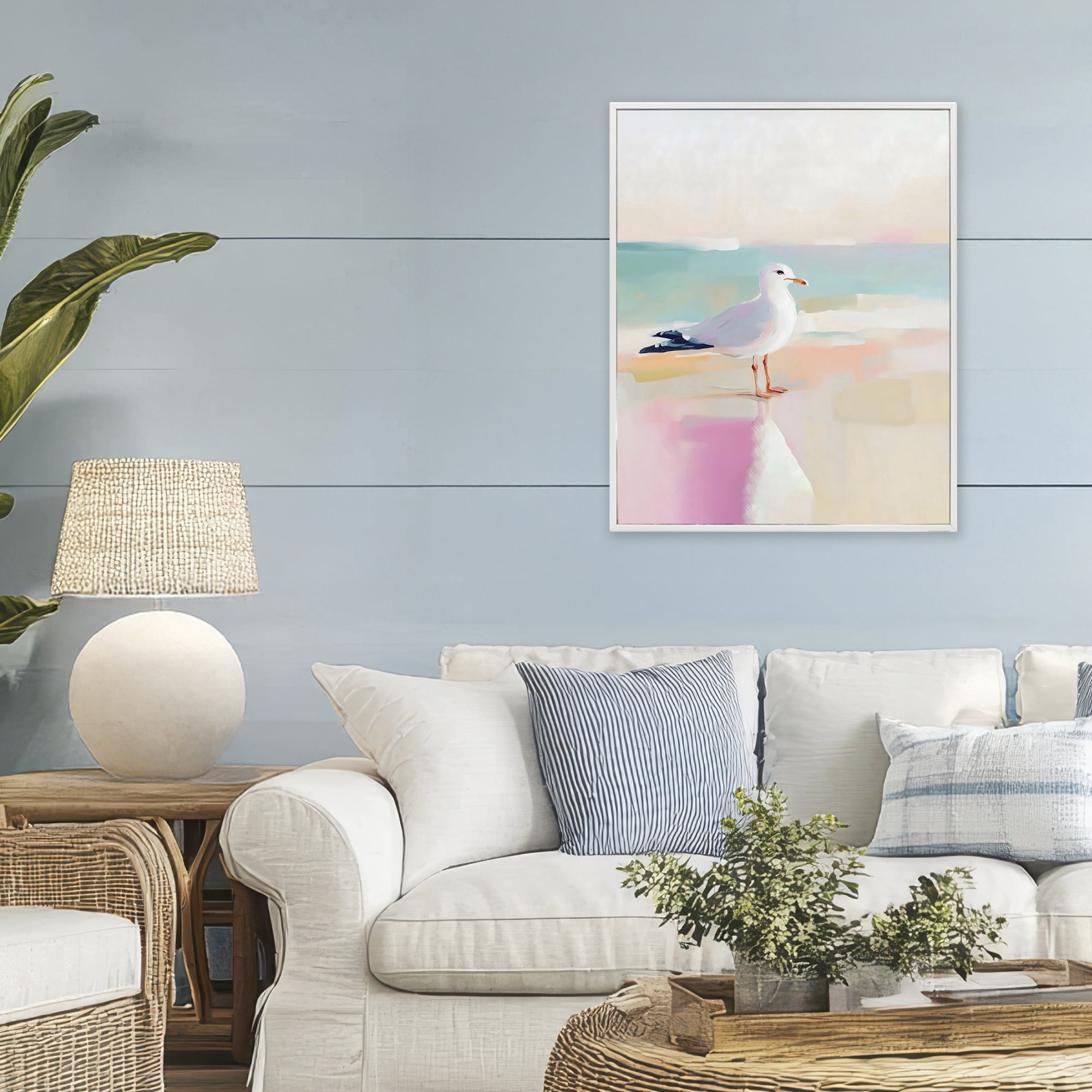 Stupell Industries Seagull Beach Tranquil Reflection White Framed Giclee Art, design by The Prints Vibe