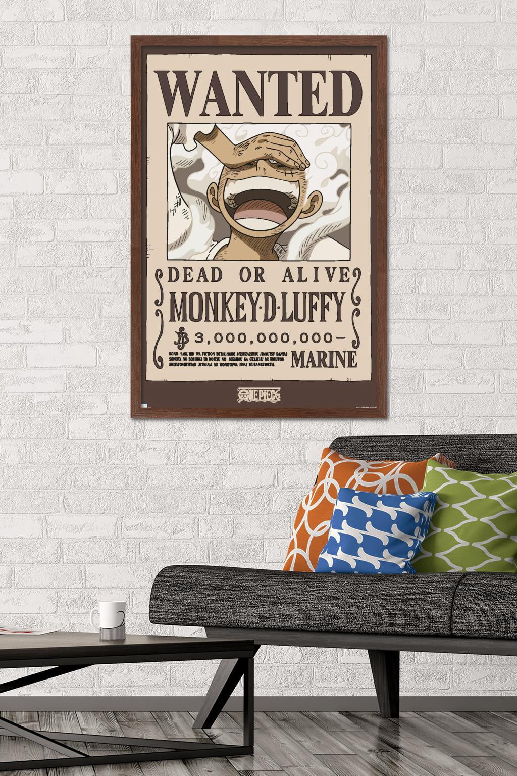 One Piece - Monkey D Luffy Wanted Poster Wall Poster, 22.375" x 34" Framed