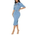 thumbnail image 2 of XXXITICAT Women's Short Sleeve Denim Bodycon Work Midi Dress Elegant Jean One-Piece Pencil Dress(LB,2XL), 2 of 4