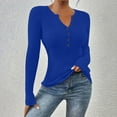 thumbnail image 4 of Bmawag Spring Blouses for Women 2025 Long Sleeve V-Neck Solid Color Button Up Pullover Shirts Women's Fashionable Dressy Casual Loose Shirts Gifts for Women Blue M, 4 of 8