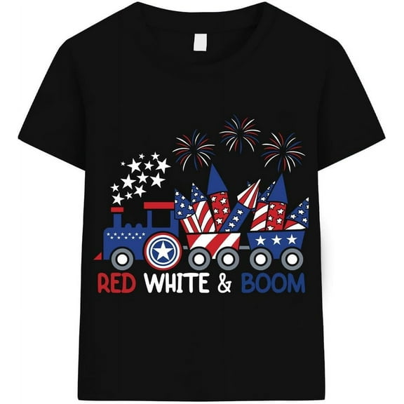 CM-Kid Boys American T-Shirt Kids Patriotic Train American Flag Tee Toddler Red White Blue for 4th of July Memorial Day 2-7T