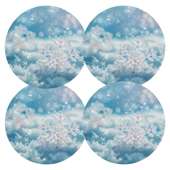 Ryvnso Snowflakes Christmas Round Plate Mats Dining Table Placemat Set of 4 for Holiday Decoration