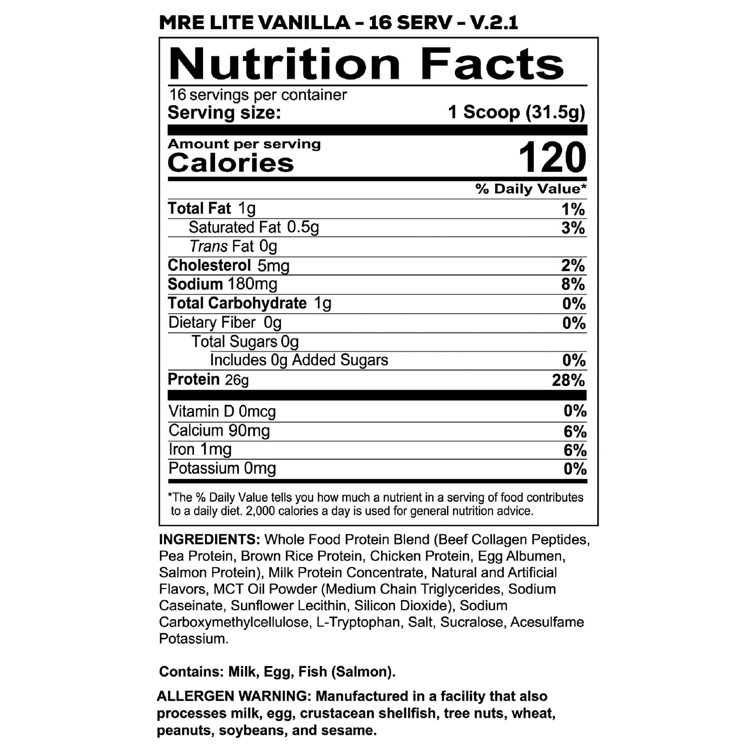 REDCON1 MRE LITE Whole Food Protein Powder, Vanilla, Whey & Lactose Free Meal Replacement, Easy to Digest, 16 Servings