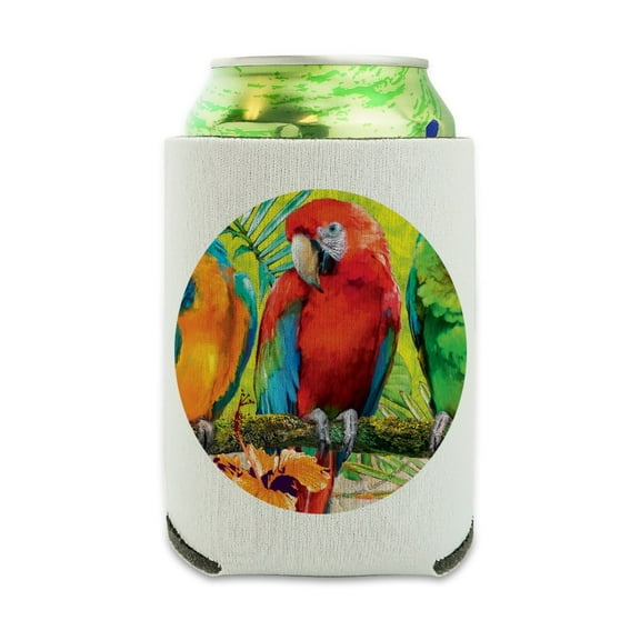 Colorful Tropical Rainforest Parrots Can Cooler - Drink Sleeve Hugger Collapsible Insulator - Beverage Insulated Holder