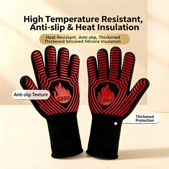 Comsmart BBQ Gloves, Heat Resistant Grilling Gloves Silicone Non-Slip Oven Gloves Long Kitchen Gloves for Barbecue, Cooking, Baking, Cutting