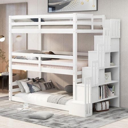 Twin Size Triple Bunk Bed - Separate Design & Solid Construction