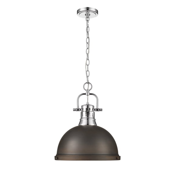 Yep by Golden Lighting Duncan 1-light 14in Chain Hung Pendant in Chrome and Rubbed Bronze shade