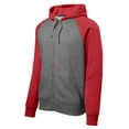 thumbnail image 5 of Sport-Tek Raglan Colorblock Full Zip Hooded Fleece Jacket-3XL (Vintage Heather/ True Red), 5 of 6