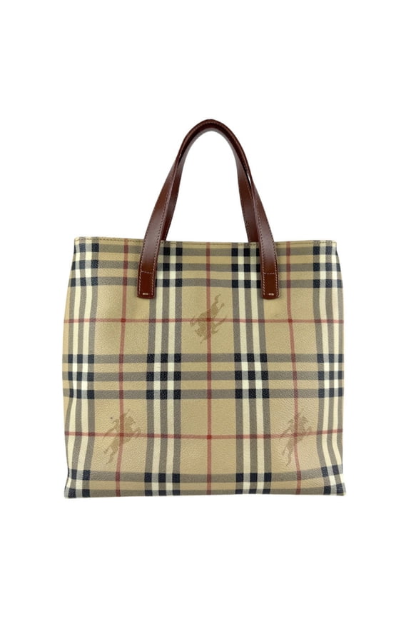 Pre-Owned Burberry Handbag, Coated Canvas and Leather, Beige Brown, Women's, Z7765 (Good)