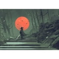 thumbnail image 2 of wall26 - Illustration - Samurai Standing on Stairway in Night Forest with The red Moon on Background,Illustration Painting - Removable Wall Mural | Self-Adhesive Large Wallpaper - 66x96 inches, 2 of 6