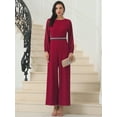 thumbnail image 3 of DARING DIVA Women's Cocktail Long Sleeve Beaded Wide Leg Jumpsuits S Wine Red, 3 of 6