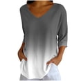 thumbnail image 2 of Ovbmpzd Plus Size Tops Gray Gradient Color Summer Blouses 3/4 Sleeve Casual V-Neck Tops,M, 2 of 6